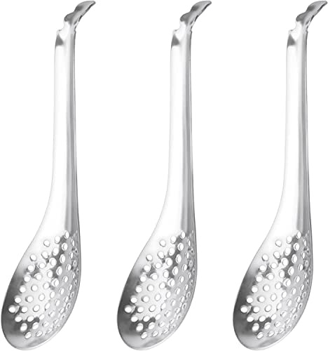 INHEMING 3 Pezzi Cucchiaio di Caviale Inossidabile, Cucchiaio Molecolare, Cucchiaio di Sferificazione,Cucchiaio Forato con Foro,Piccolo Cucchiaio Scanalato in Acciaio