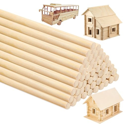 DOITEM 50 Varillas de Madera Natural sin Tratar para Manualidades y Bricolaje (150 mm x 5 mm)