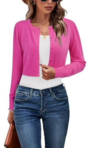 Newshows Cardigans for Women UK Short Bolero Cropped Shrug for Dress Ladies Summer Cardigan Rose Red,M