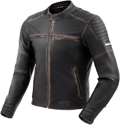 REBELHORN Hunter II Chaqueta de Moto Hombre | Cuero | Protectores de Codos, Hombros y Espalda de Nivel 2 | 2 Canales de Ventilación