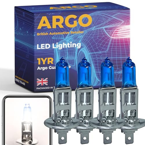 Argo 4 Pcs H1 Headlight Bulb 24V Xenon White 6000k Super Bright Replacement h1 Bulb 448 P14,5s Lorry Truck HGV Front Fog Light Lamp Main Dipped High Low Beam Upgrade Halogen H1 Bulbs