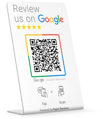 Review us on Google Stand - NFC & QR Code Contactless Plaque - White