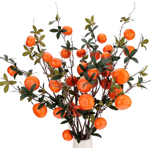 Gresorth 3Pcs Artificial Orange Fruit Branch Stem Indoor Plastic Decoration | Lifelike Fake Fruit Branches, Realistic Foam Stems Ornament, Home Festival Restaurant Party