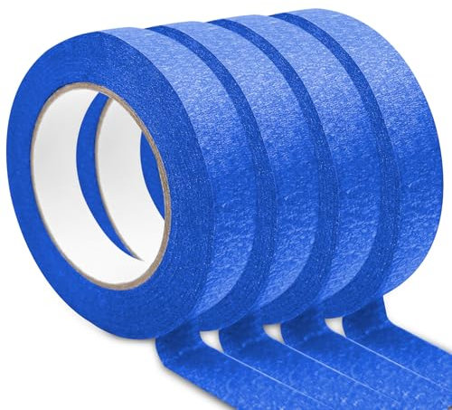 WinGluge 4 Rollos Cinta de Pintor 24mm×50m, Cinta Carrocero Pintura, Cinta de Carrocero, Cinta de Enmascarar Multisuperficie, Cinta Adhesiva Interiores y Exteriores, para Pintar Decorar