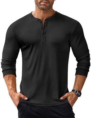 COOFANDY långärmade tröjor för män, Henley-skjorta, långärmad t-shirt med knappslå långärmad skjorta, långärmad t-shirt, ribbad Henley-tröja
