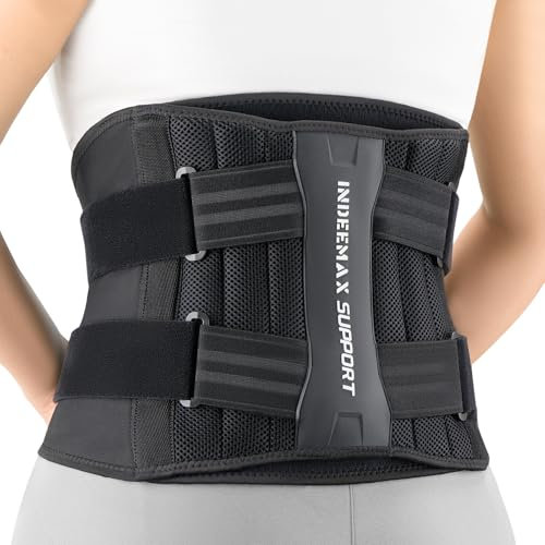INDEEMAX Rückenstützgürtel für Männer und Frauen, Atmungsaktiver Rückengurt für Rücken und LWS, Verstellbarer Rückenbandage Ergonomischer Taillengürtel mit Abnehmbares 3D Lordosenpolster,S
