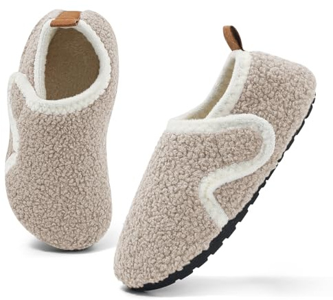 MK MATT KEELY Chaussons Enfant Chaud Pantoufle Antidérapant Hiver Garçons Filles Chaussures Maison Peluche,Beige,27/28 EU(CN30-31)