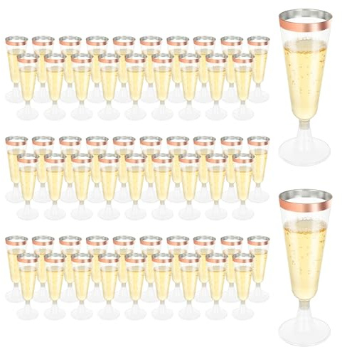 JMIATRY 100 unidades copas de champán de plástico 160 ml copas de champán de plástico copas de champán copas de vino de plástico con borde de oro rosa para bodas, fiestas, eventos nocturnos