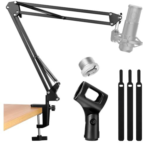 Jeenuuder Brazo de micrófono, soporte de escritorio, brazo de suspensión ajustable para grabación de juegos podcast, instalación fácil, fácil de usar