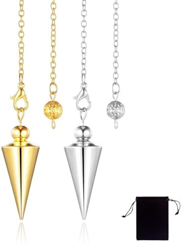 CJQRL 2 Pièces Pendule Égyptien,Pendule Divinatoire Ciselée Pendule Radiesthesie Esoterisme Cône Égyptien Métal Laiton Cuivre Témoin Magnétiseur(Argent + Or