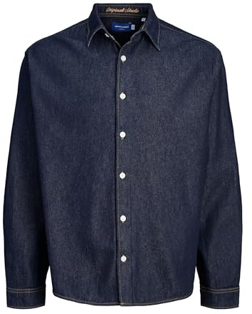 JACK & JONES Camicia in Jeans da Uomo Loose Fit, Blu Jeans Scuro, XXL