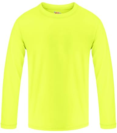 Boys Rash Guard Swim Shirt UPF 50+ Sun Shirts Long Sleeve Swimwear Quick Dry Fit Fishing Watersport Shirts for Kids Neon Yellow 9-10Y