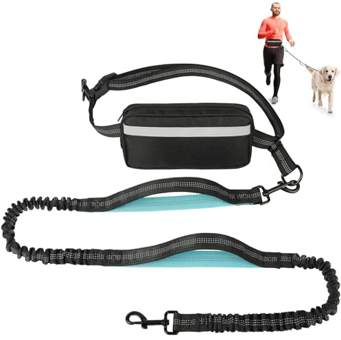 vsshe Hands Free Dog Lead with Adjustable Waist Belt, Waist Dogs Lead for Medium to Large Dogs, Dual Padded Handles and Reflective Bungee for Walking, Hiking, Jogging Biking, and Running Black