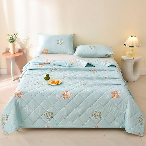 Hiseng Edredon Primavera Verano de Color Claro,Edredones de Verano para Temporada Ligera y Suave Reversible Colchas Bouti Cama 90/135/150 para Relleno Nordico 4 Estaciones (Verde Estrella,180x200cm)