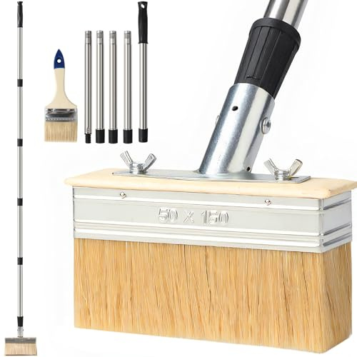 Lekeeu 6 Decking Paint Brush 60 Long Handle Deck Stain Applicator Decking Stain Brush Kit Fence 3 Paint Brush for Deck Coatings Oils Woodstains Furniture Outdoor Fence Wall