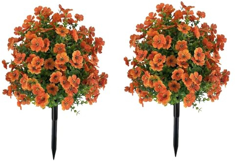 PortoAlegre Lot de 2 arbres de buis artificiels avec piquet - Décoration de jardin - Violet - 60 cm - Résistant aux UV - Avec piquet - Pour l'extérieur, la véranda, le jardin