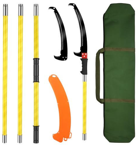 Sierra de poste manual de 4 m, sierra de podar 2 en 1, longitud ajustable con cuchillas afiladas, podadora de árbol de doble gancho, poda desmontable para jardinería, corte de ramas, poda alta de