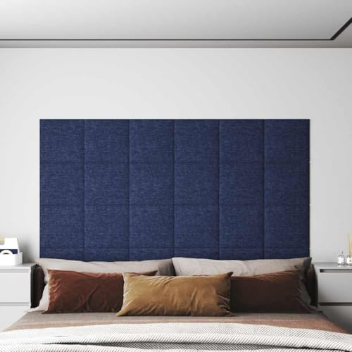 Lot de 12 panneaux muraux - Revêtement de plafond - Bleu - 30 x 30 cm - Tissu 1,08 m² - Pour cuisine, salle de bain, balcon, chambre à coucher, salon