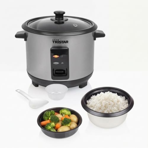 Tristar Stainless Steel Rice Cooker, 1 L Capacity, Keep-Warm Function and Steam Tray, RK-6144BS