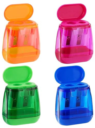 Funngy Taillecrayons avec Récipient,4 PCS Taille-Crayons Manuel 2 Trous Double Trou pour Crayons Papier Épais et Fins Coloré Petit pour Enfants École Bureau Maquillage Fournitures de Bureau