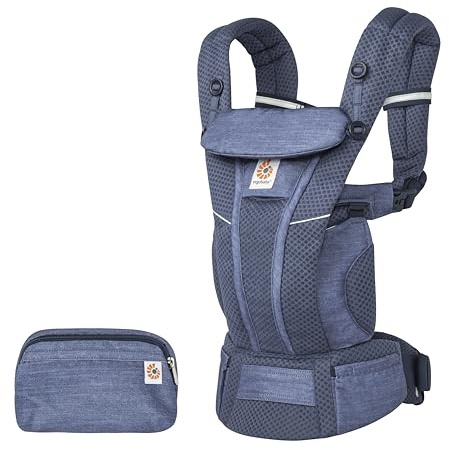 Ergobaby Omni Breeze Babybärväska, 4 positioner SoftFlex Mesh Ergonomisk midjeväska fram, Heathered Denim Blue
