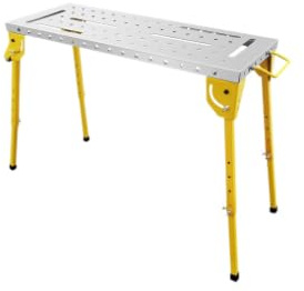 Mesa de Soldadura Plegable de Acero 76 x 51 cm, Banco de Trabajo para Soldar con Capacidad 160 kg, Altura Ajustable, 3 Ángulos Inclinables, con Ranuras y Ruedas