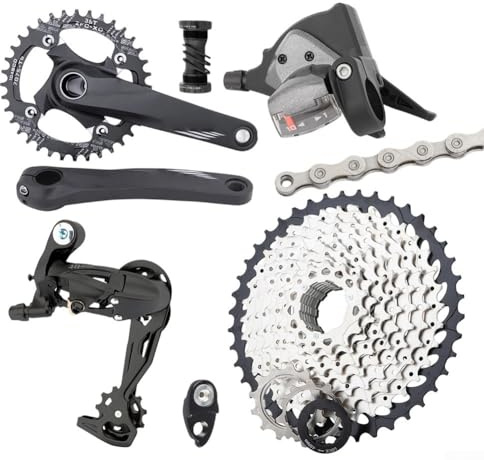 Juego de 10 velocidades para bicicleta de montaña, kit de transmisión de casete 42T con cambio y desviador trasero para ciclismo MTB, bielas integradas huecas 32T/34T/36T, (36Tchainring)