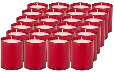 Sovie CANDLES Refill Kerzen Bordeaux 24 Stück - Kerze in Kunststoff-Hülle - ca. 24 Stunden Brenndauer - Kerzen Deko Innen & Außen - Schützt Glas & Dekoration