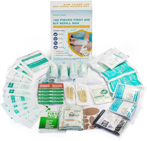 General Medi 160 Piece First Aid Kit Bag Refill Kit - Includes Instant Cold Pack, Bandages,Emergency Blanket, Moleskin Pad, Gauze - Extra Replacement Medical Supplies for First Aid