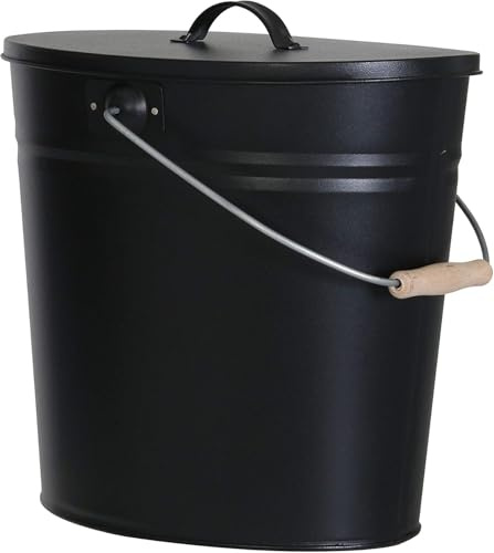 Multi-Purpose Bucket, Galvanised, Ash Bucket with Lid –Handy Fireplace Companion for Carrying Hot Embers and Ashes – Various Sizes / Colours Available, black