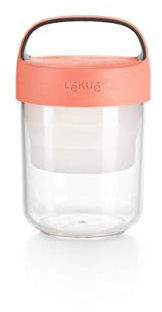 Lékué Recipiente/Jarra Hermético Para Transportar Alimentos, desayuno, comida, merienda, Jar to go color Coral, 400 ml