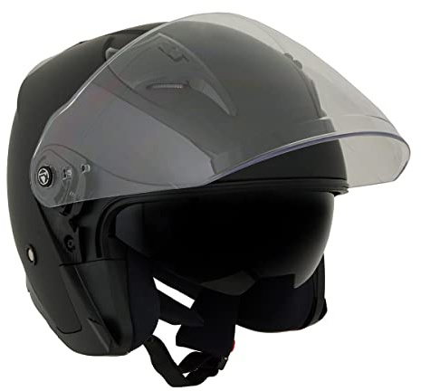 Milwaukee Performance Helmets MPH9805DOT Shift Open Face 3/4 Matte Black Helmet Biker w/ Drop Down Visor - Small