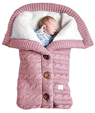 insular Warm Baby Sleeping Bag Envelope Winter Kid Sleepsack Footmuff Stroller Knitted Sleep Sack Newborn Knit Wool Swaddling Blanket (Pink)