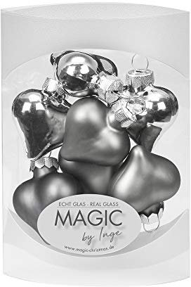 MAGIC 8 STK. Herzen 4cm Glas Weihnachtsschmuck Weihnachtskugeln Weihnachtsdeko Christbaumkugeln Christbaumschmuck (Hazy Grey)