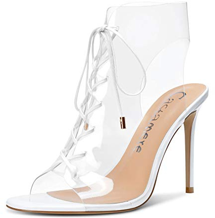 Castamere Women's Sandals Transparent Laces Fashion Stilettos 4IN High Heels White Shoes UK 6.5