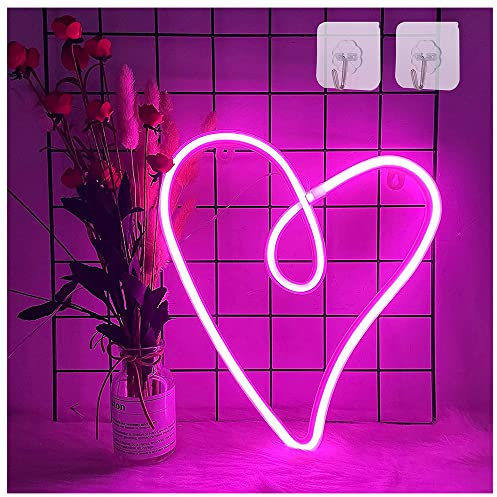 ENUOLI Heart Neon Signs LED Neon Light Sign Wall Decoration USB Charging/Battery Powered Neon Night Light Pink Heart Neon Signs Light for Children Bedroom Valentine's Day Party Wedding Christmas