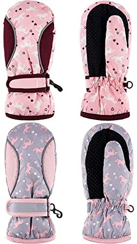 2 Paia Guanti da Sci per Bambini Muffole da Sci Guanti da Neve Caldi Impermeabili per Ragazzi per Attività all'Aperto Invernali (Stile Cavallo, 2-5 anni)