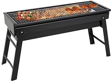 NEWCES Barbecue Desk Portable Charcoal Grill Black Metal Foldable BBQ Grills Outdoor Cooking Charcoal Barbeque for Picnic Camping Patio Backyard Cooking - 23.62×8.66×12.99 inch Tabletop Barbecue