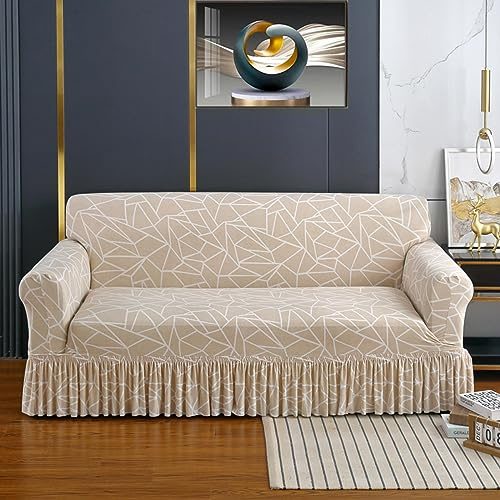 Copri Divano Elasticizzato 1/2/3/4 Posti Fantasia Antiscivolo Antimacchia Copridivano con Braccioli e Gonna Salotto Elastico Lavabile Fodera per Divano Antigraffio per Gatto ,N-2seat:145-185cm