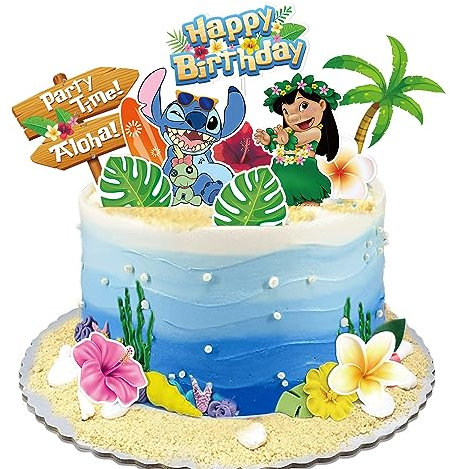 Lahe Blue Stich Kuchen Deko, Deko Geburtstag Mädchen Stitck Geburtstagsdeko Jungen Mädchen Cartoons Kuchen Topper Set für Birthday Party Dekoration Blue cartoon Cake Toppers zum Kinder (12 Stück)