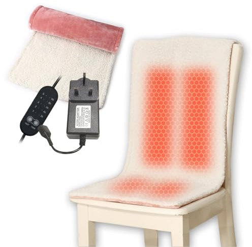 Heated Pad for Office Chair, USB Heated Seat Cushion, 10 Hours Timer & 3 Temperature Settings, Fast Heat Machine Washable Heating Pad for Back Neck Shoulder Pain Relief, 100x40cm, Pink