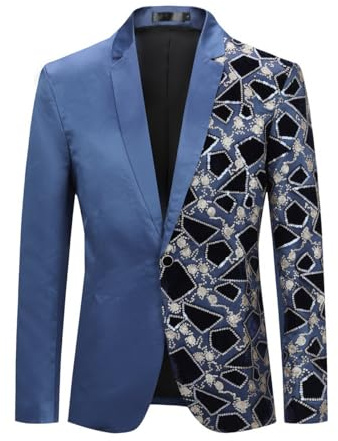 Allthemen Blazer Homme à Paillettes Casual Veste de Smoking Slim Fit Dorés pour Soirée #42 Bleu XL