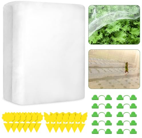 Insect Netting for Vegetables, 2.5x10M Garden Netting for Plants with 12 Sticky Traps & 10 Greenhouse Accessories, Garden Netting for Veg Patch Fine Mesh Effectively Preventing Pests and Birds