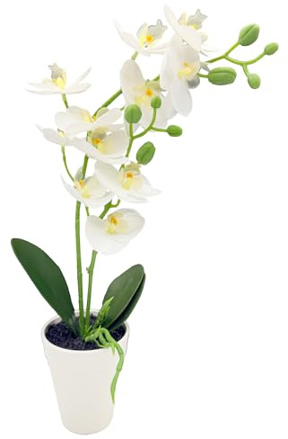 duoyif Orchidea Artificiale in Vaso 40 cm di altezza, Fiore di Orchidea Finta, Fiore Pianta Artificiali, Bonsai Artificiale Phalaenopsis per Decorazione Domestica, Bagno, Soggiorno, Ufficio (bianca c)