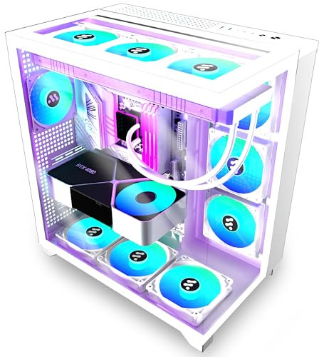 ANSAITE PC CASE ATX 3 PWM ARGB Fans Pre-Installed, Mid-Tower Gaming PC Case,3* Panoramic Tempered Glass Computer Case with Type-C,360mm Radiator Support (W01)