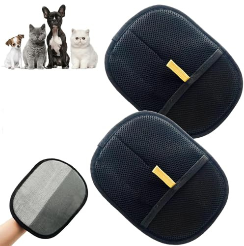 AMBEERT 2 PCS Static Removal Gloves Pet Hair, Cat Grooming Glove, Versatile Grooming Gloves for Washing, Reusable, Black, Size M