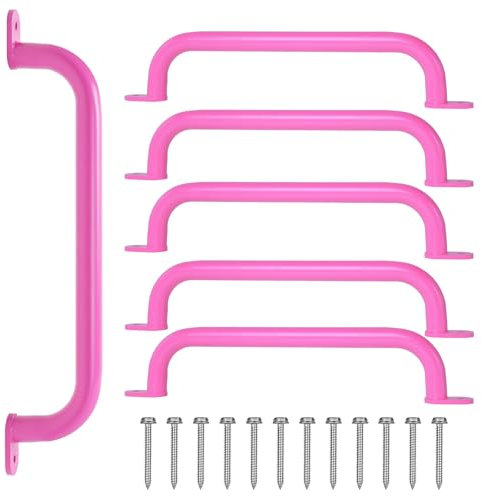 ESPETS 17 Inch 6 Pieces Pink Metal Safety Handles for Playground Equipment - Swing Set Attachment Grab Handle, Playset Accessories Hand Grips, Indoor Kids Monkey Bars
