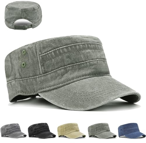 LUKIUP Cadet Army Military Flat Top Caps, Vintage Army Cap, Used Look verstellbare, Military Style Cap für Damen und Herren für Damen und Herren Outdoor-Aktivitäten