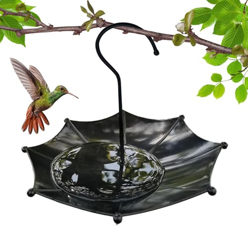 Parapluie pour oiseaux - Décoration de jardin - Abreuvoir à oiseaux en forme de parapluie - Mangeoire à oiseaux à suspendre et baignoire - Plateau décoratif pour colibri pour l'extérieur