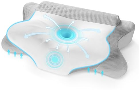 Careboda Calotta in ceramica per alleviare il dolore al collo – Cuscino sagomato in memory foam con custodia termica traspirante, cuscino cervicale per tutte le posizioni di sonno (lati, schiena